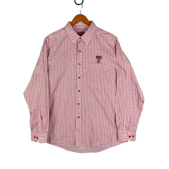 Texas Tech Red Raiders Antigua Button Down Dress Shirt Plaid Red White Men Large - Picture 1 of 7